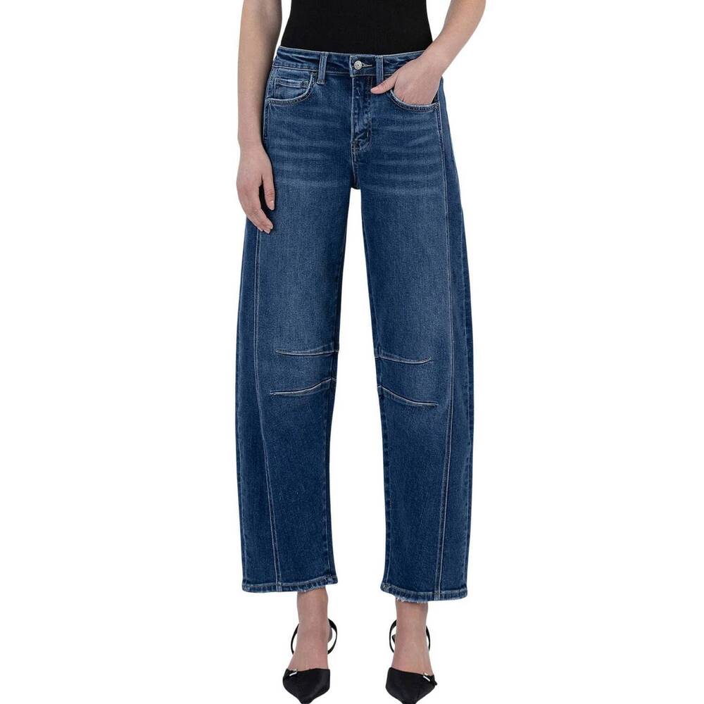 NEW FLYING MONKEY high rise barrel leg jeans in dark wash